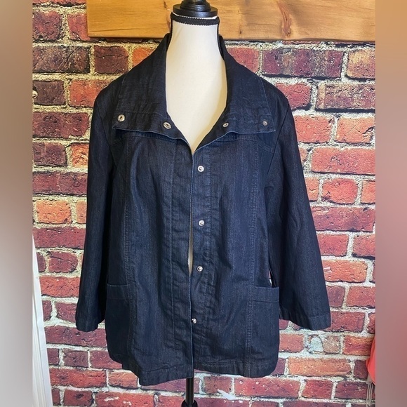 Norton McNaughton Dark Wash Denim Bomber Style Jacket with Front Pockets L - Picture 3 of 13